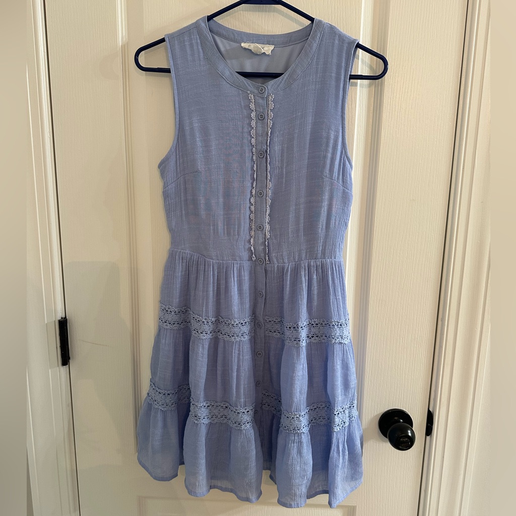 Peach Love California Blue Summer Tiered Dress - Size Small